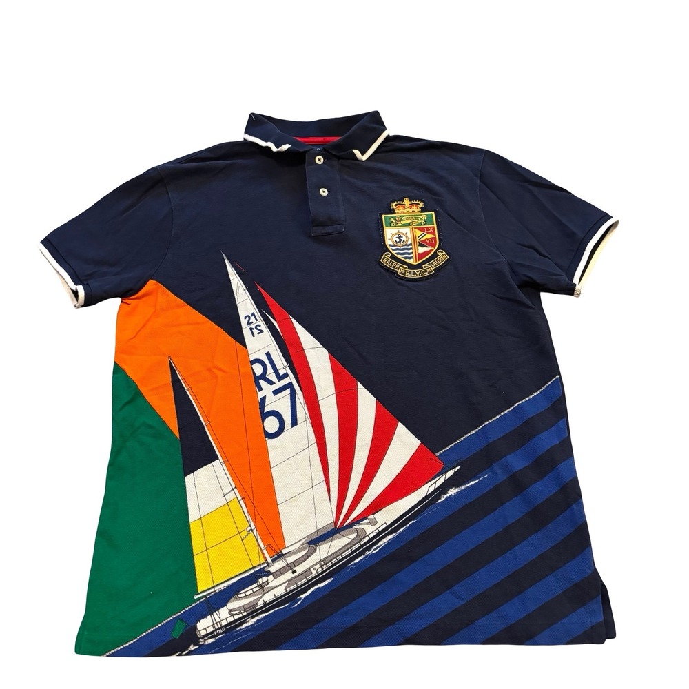 Polo Ralph Lauren Mens Custom Slim Fit Nautical Sailboat Yacht Club Polo Navy L